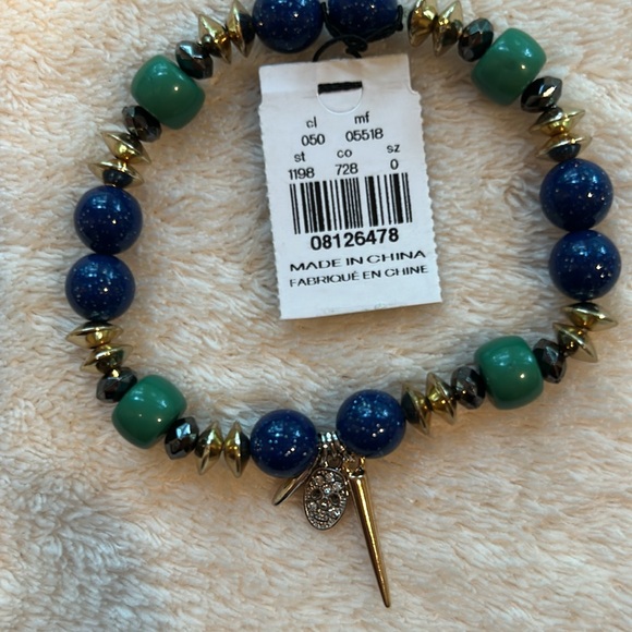 EXPRESS Blue / Green / Black /Gold Beaded Stretch Bracelet with miniature charms - Picture 3 of 5